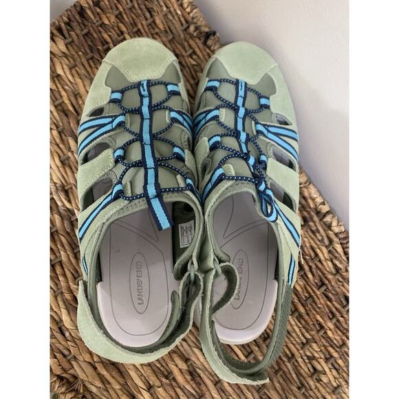 Lands' End Hiking Walking Sandals Closed Toe Adjustable Strap Green Blue 10D - Picture 2 of 9